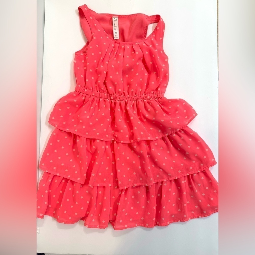 Girls 6/6x Cherokee Hot Pink Sleeveless Polka Dot Ruffle Dress
